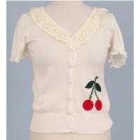 BNWT MS Fashion, size S white short sleeved cardigan with cherry motif