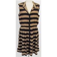 BNWT Tegan Black & Mocha Striped Sleeveless Silk Dress Size 14