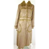 BNWT WTL Size Large Retro 70\'s Style Stone Faux Suede Coat With Faux Fur Lining