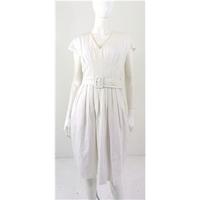 BNWT Paul Costelloe UK 14 Cream Pure Linen Shirt Dress with Waisted Belt and Pleating Detail
