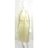 BNWT Leni Braun Size 10 Silk Halter Neck Dress in Cream with a Grey Cross Pattern