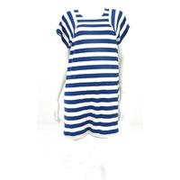 BNWT Monsoon Size S Royal Blue and Cream Marl Striped T-Shirt Dress