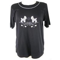 BNWT Casamia - Petite - Black & Taupe - Embroidered West Highland Terrier Design Top