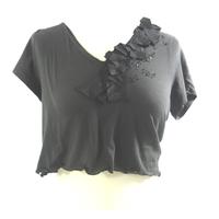 BNWT J.Crew Size M Slate Grey Cropped T-Shirt with Ruffle Detail and Embellishment