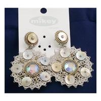 BNWT Mikey, silver coloured shell filigree disc earrings