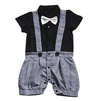 Boys\' Bowtie Gentleman Overall Plaid Romper Summer Outfit