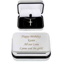 Box with Silver Cross Necklace Customised