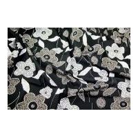 bold floral cotton poplin dress fabric black grey