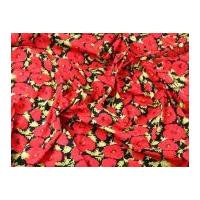 Bold Floral Print Cotton Poplin Dress Fabric Red & Black