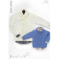 Boys Round Neck and Wrap Neck Cable Sweaters in Hayfield Baby Aran (4502)