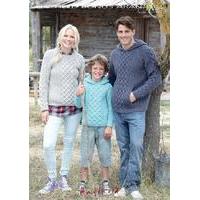 Boys and Mens Hooded Sweater and Womens Round Neck Sweater in Hayfield Bonus Aran (7254) - Digital Version