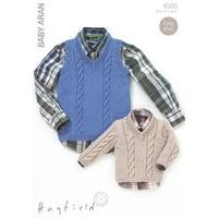 Boys V-Neck Cable Top and Sweater in Hayfield Baby Aran (4505)