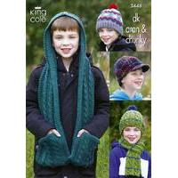 Boy\'s Hats, Scarf & Hooded Scarf in King Cole DK, Aran and Chunky (3448)