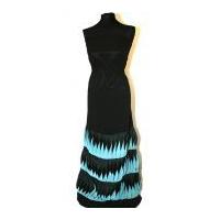 Border Stitched Detail Chiffon Dress Fabric Black & Turquoise