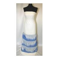 Border Stitched Detail Chiffon Dress Fabric Ivory & Blue