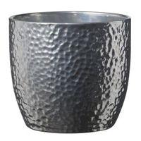Boston Round Ceramic Silver Effect Plant Pot (H)18cm (Dia)19cm