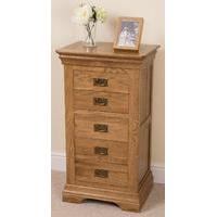 Bordeaux Rustic Solid Oak 5 Drawer TallBoy