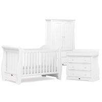 Boori Sleigh 3 Piece Room Set-White (Cotbed, Changer & Wardrobe) + Free Cotbed Spring Mattress Worth £80!