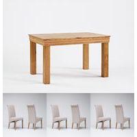 Bordeaux Oak Extending Dining Table 132-203cm & 4 or 6 Tivoli Oak Fabric Rollback Chairs (4 Green Chairs)