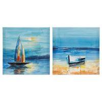 Boat Blue Hand Painted Canvas (W)450mm (H)450mm Set of 2