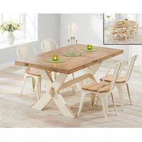 bordeaux oak and cream all sides extending dining table with tolix ind ...