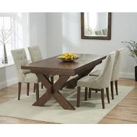 Bordeaux 160cm Dark Solid Oak Extending Dining Table with Pacific Fabric Dark Oak Leg Chairs