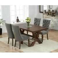 Bordeaux 165cm Dark Oak All Sides Extending Table with Anais Fabric Dark Oak Leg Chairs