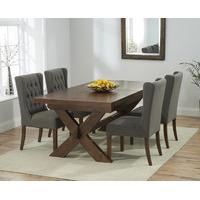 Bordeaux 160cm Dark Solid Oak Extending Dining Table with Safia Fabric Dark Oak Leg Chairs