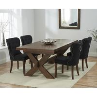 Bordeaux 160cm Dark Solid Oak Extending Dining Table with Knightsbridge Fabric Dark Oak Leg Chairs