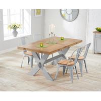 Bordeaux 165cm Oak and Grey All Sides Extending Dining Table with Tolix Industrial Style Oak and Grey Dining Chairs