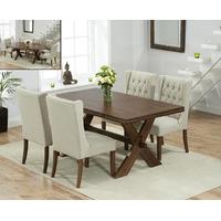 Bordeaux 165cm Dark Oak All Sides Extending Table with Safia Fabric Dark Oak Leg Chairs