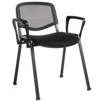 BOX OF 4 BLACK MESH STACKING CHAIRS WITH ARMS, BLACK FRAME, MESH BACK, FABRIC SEAT