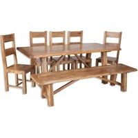 Bombay Dining Set with 5 Wooden Chairs and Bench