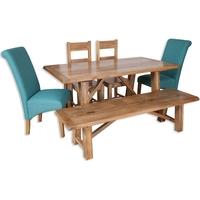 Bombay Dining Set with 2 Wooden and 2 Fabric Chairs and Bench