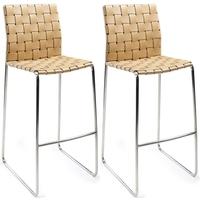 bond beige regular leather bar stool with stainless steel legs pair