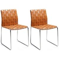 Bond Orange Regular Leather Dining Chair with Stainless Steel Legs (Pair)