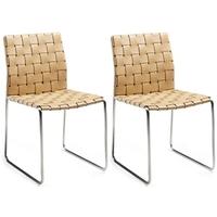 Bond Beige Regular Leather Dining Chair with Stainless Steel Legs (Pair)
