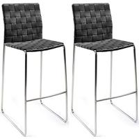 bond black regular leather bar stool with stainless steel legs pair