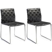 bond black regular leather dining chair with stainless steel legs pair