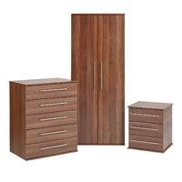 Bobby 2 Door Wardrobe, 5 Drawer Chest and 3 Drawer Bedside Set Walnut