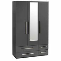 Bobby 3 Door 4 Drawer Mirrored Wardrobe Black