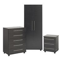 Bobby 2 Door Wardrobe, 5 Drawer Chest and 3 Drawer Bedside Set Black