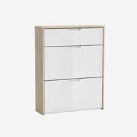 Bozen Shoe Cabinet In Brushed Oak And White High Gloss