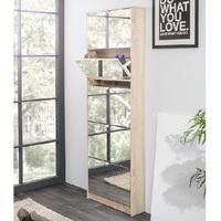 Boddem Mirrored Shoe Cabinet In Sonoma Oak With 5 Flap Doors