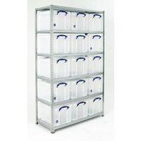 BOLTLESS SHELVING GALVANISED WITH 15 CLEAR CONTAINERS
