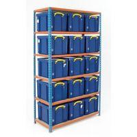 BOLTLESS SHELVING PAINTED WITH 15 BLUE CONTAINERS