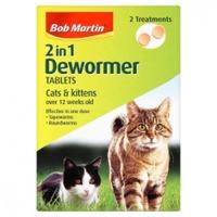 Bob Martin 2 in 1 Dewormer Tablets Cats & Kittens Over 12 Weeks Old 2 Treatments