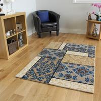 bombay elegant dark blue beige floral rug 8725 70cm x 130cm 24 x 44