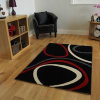bombay black red circle patterned rugs 9050 150cm x 210cm 411 x 72