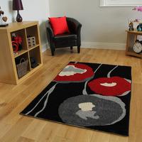 bombay modern grey black red poppy print rug 9183 70cm x 130cm 24 x 44